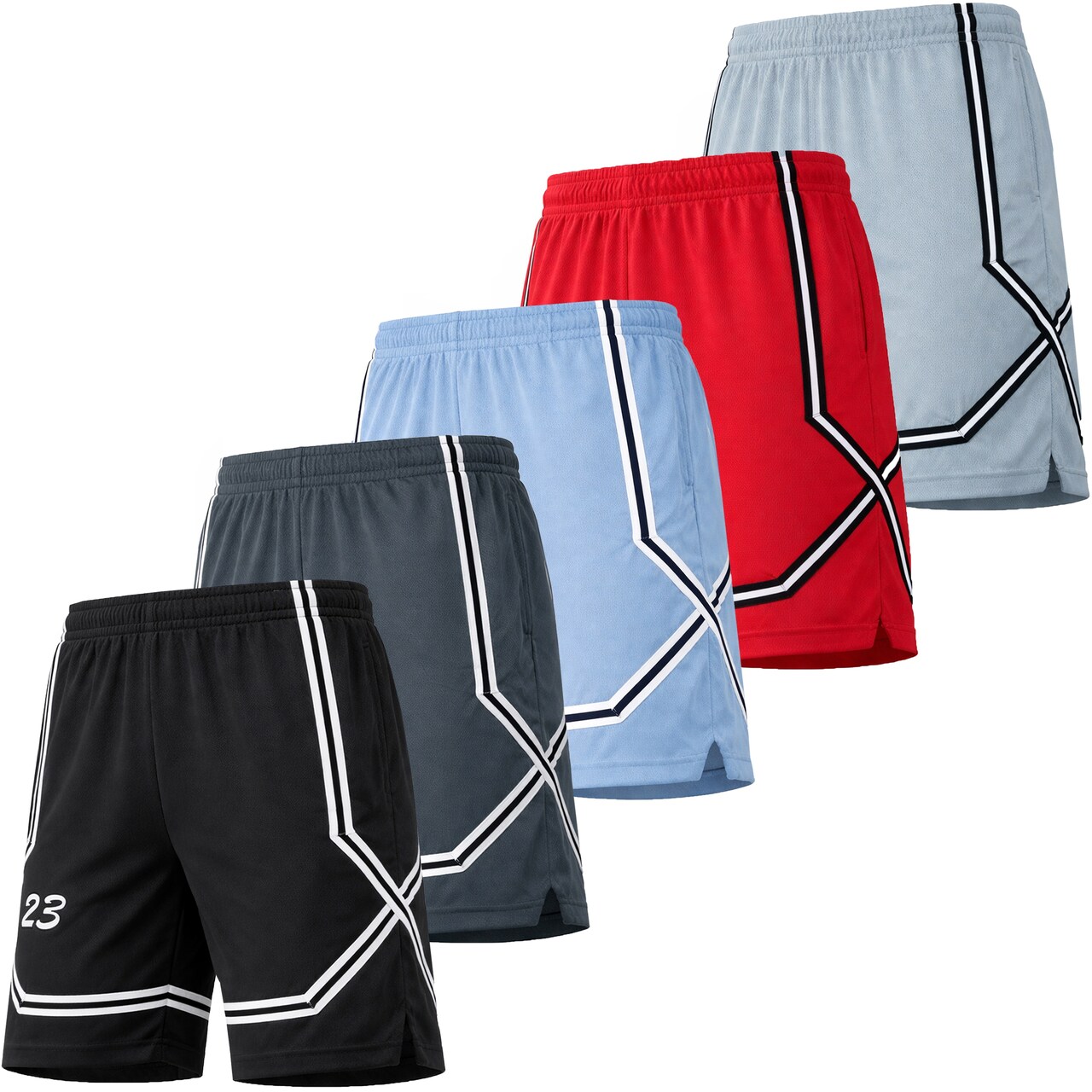 Men's 5-Pack Lightweight Breathable Moisture Wicking Mesh Shorts